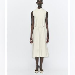 Zara NWT cream lightweight knit midi dress with metal belt size small